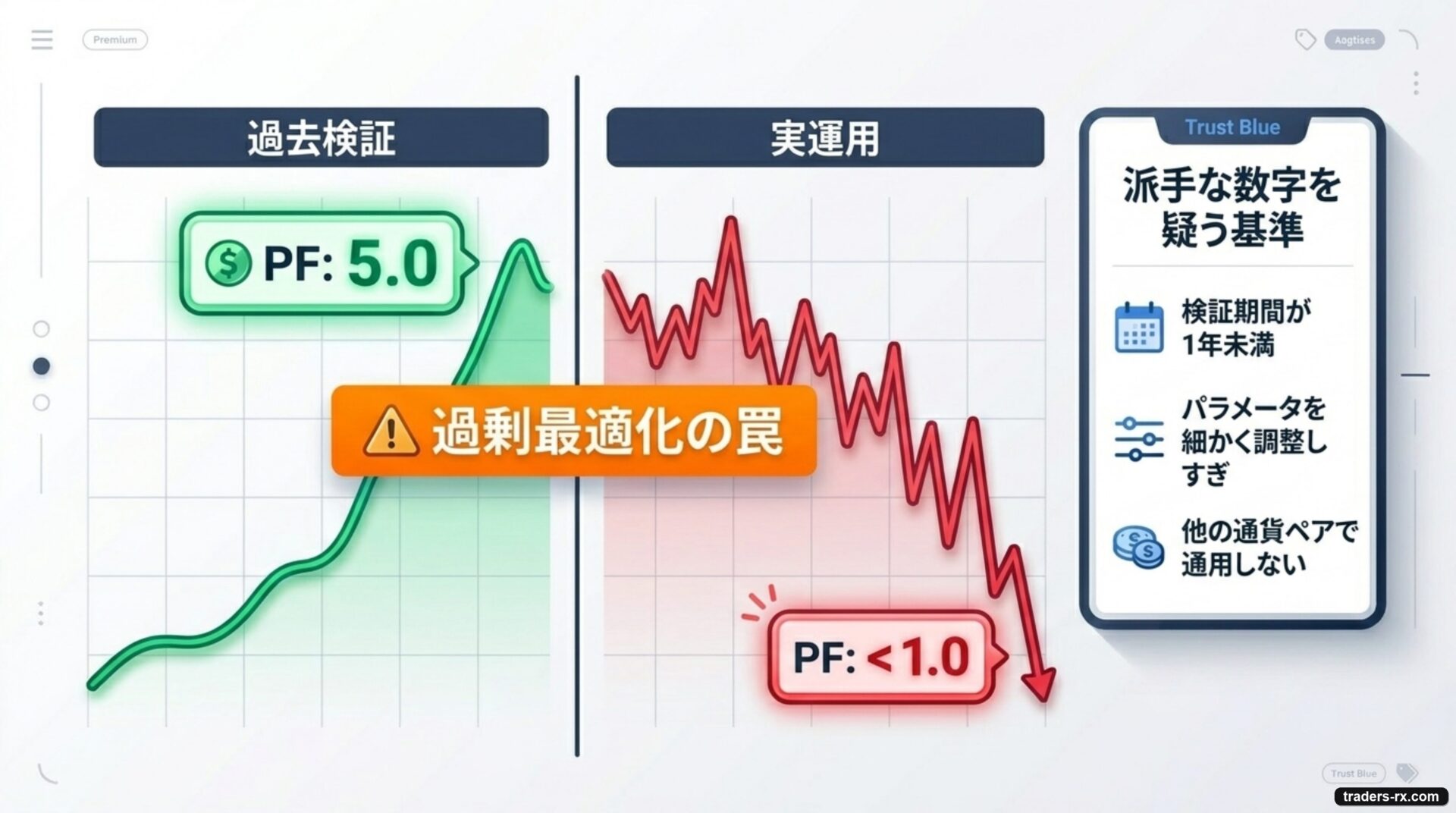 PF 5.0 が実運用では 1.0 を割る。過剰最適化の罠