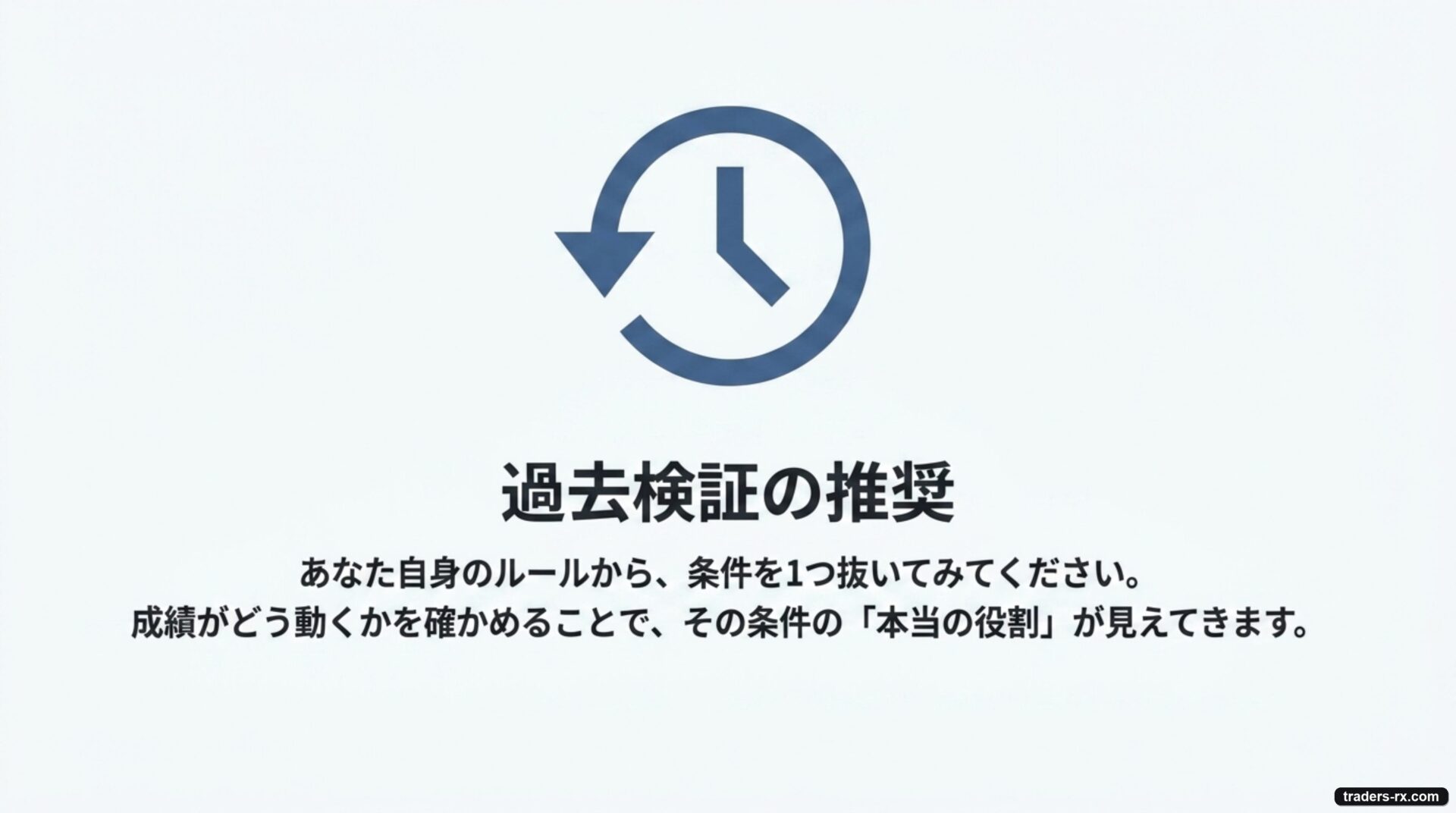 自分の手法から条件を1つ抜いて過去検証することを勧める図