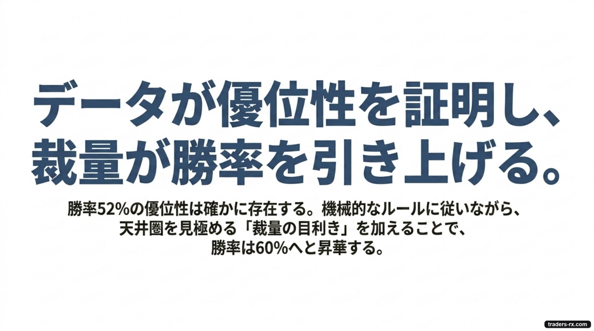 データが優位性を証明し、裁量が勝率を引き上げる：機械的ルール52%を60%へ昇華させる目利きの重要性