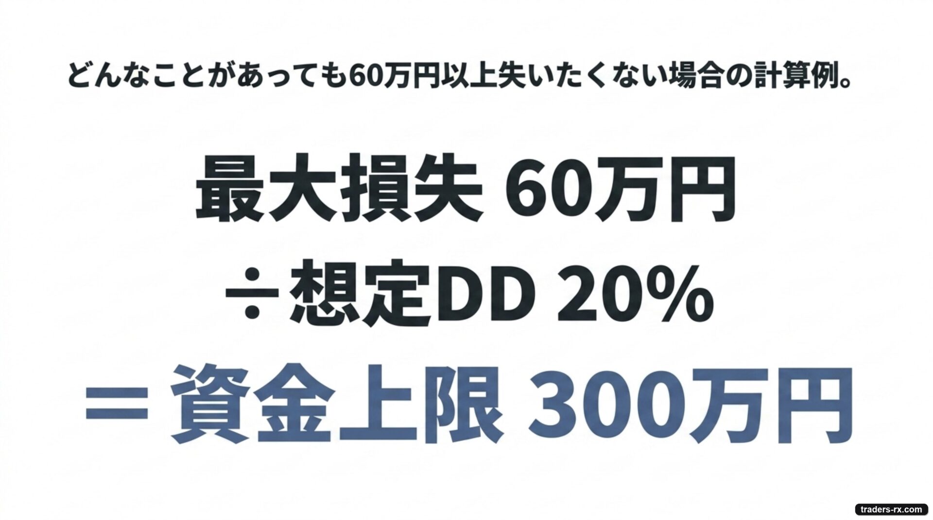最大損失60万円÷想定DD20%＝投入できる資金の上限300万円という逆算